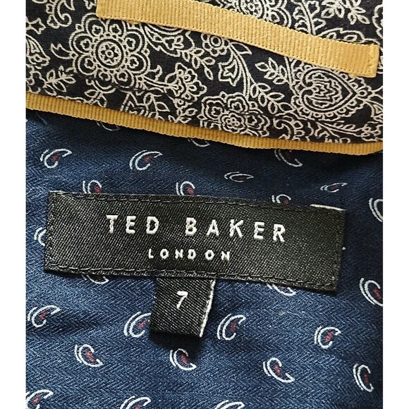 Ted Baker London Button Up Dress Shirt Blue Geometric Long Sleeve Size 7 - Picture 3 of 9